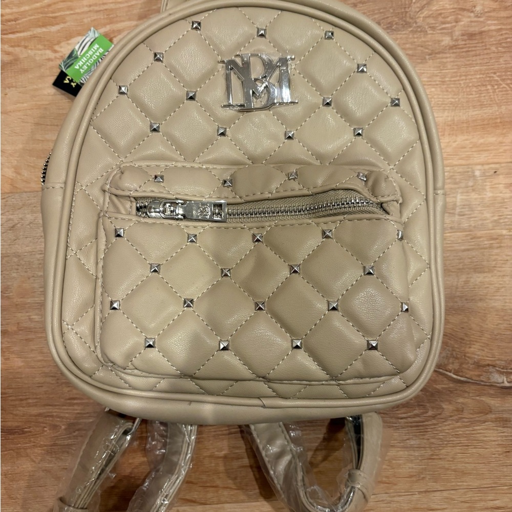 NWT Badgley Mischka Quilted Beige Backpack with Silver Accents